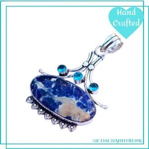 Sodalite Gemstone Blue Topaz Solitaires Handcrafted Metalwork Sterling Necklace